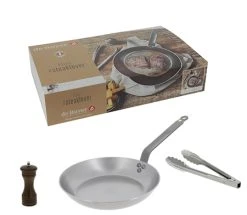 De Buyer BOX #STEAKLOVER Mineral B Stegepande Ø 26cm + Køkkentang + Peberkværn
