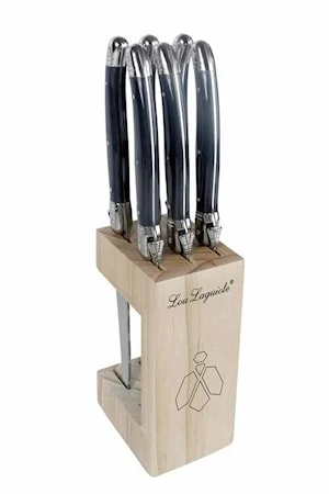 Lou Laguiole Grillknive I Træblok 6-pak Antracit 1 Lou Laguiole Grillknive I Træblok 6-pak Antracit