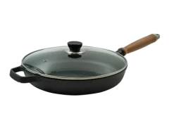 Nordwik Stegepande Støbejern 28 Cm Med Håndtag I Valnøddetræ Og Glaslåg