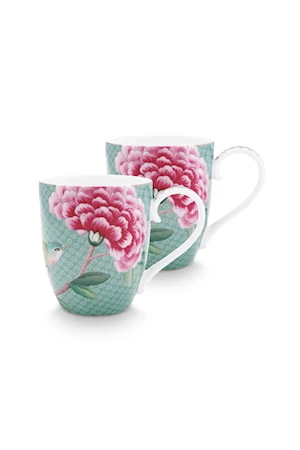 Pip Studio Blushing Birds Krus 2-pak 45 Cl Porcelæn Blå 1 Pip Studio Blushing Birds Krus 2-pak 45 Cl Porcelæn Blå